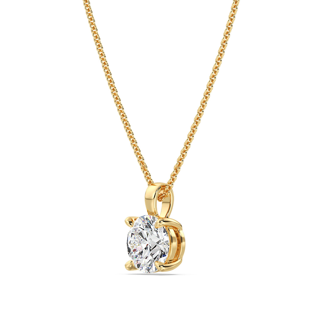 Round Cut Lab Grown Diamond Pendant in 18K Yellow Gold 4 Claw Prong Setting