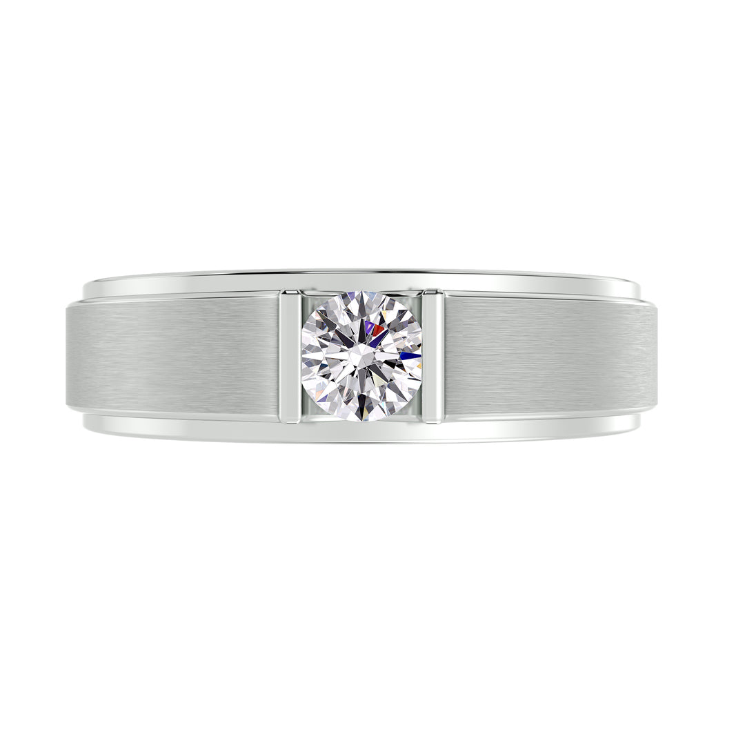 Round Cut Lab Grown Diamond Platinum Ring with Tapered Signet Design
