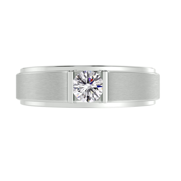 Round Cut Lab Grown Diamond Platinum Ring with Tapered Signet Design
