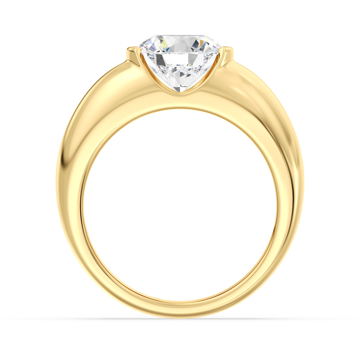 Round Cut Lab Grown Diamond Ring with Modern Bezel Setting in Yellow Gold