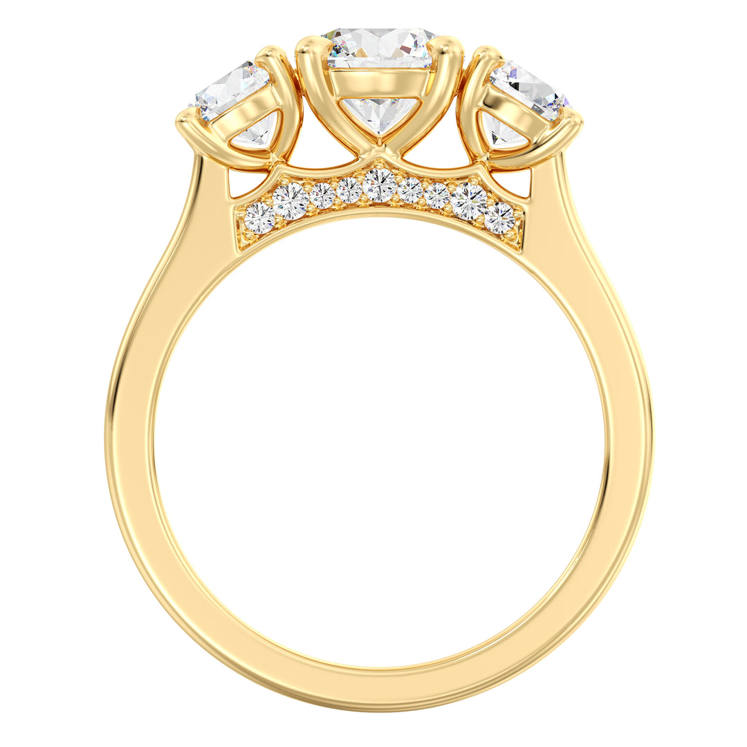 Round Cut Lab Grown Diamond Ring with Side Stones in Yellow Gold