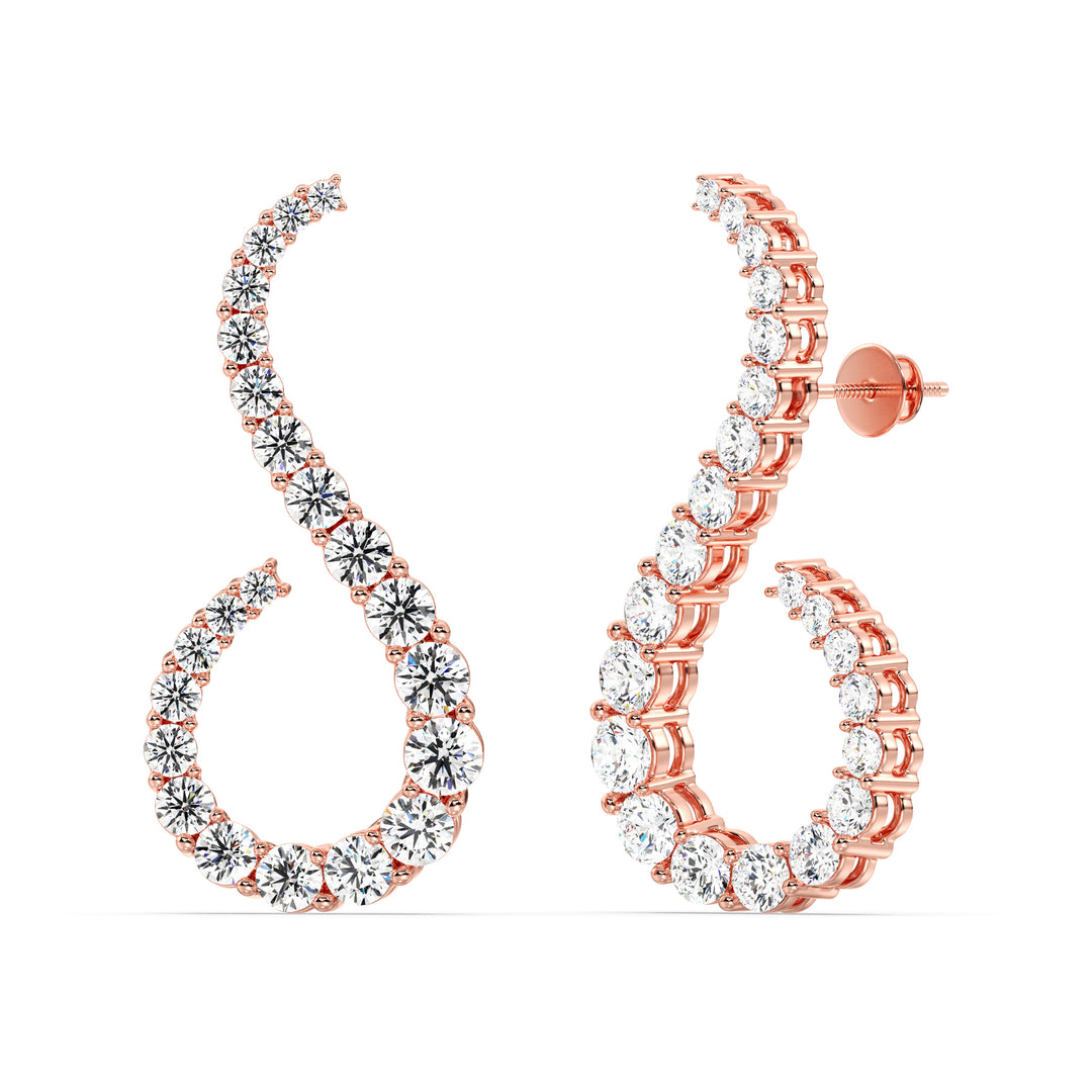 Round Cut Lab Grown Diamond S Curve Stud Earrings in 18K Rose Gold
