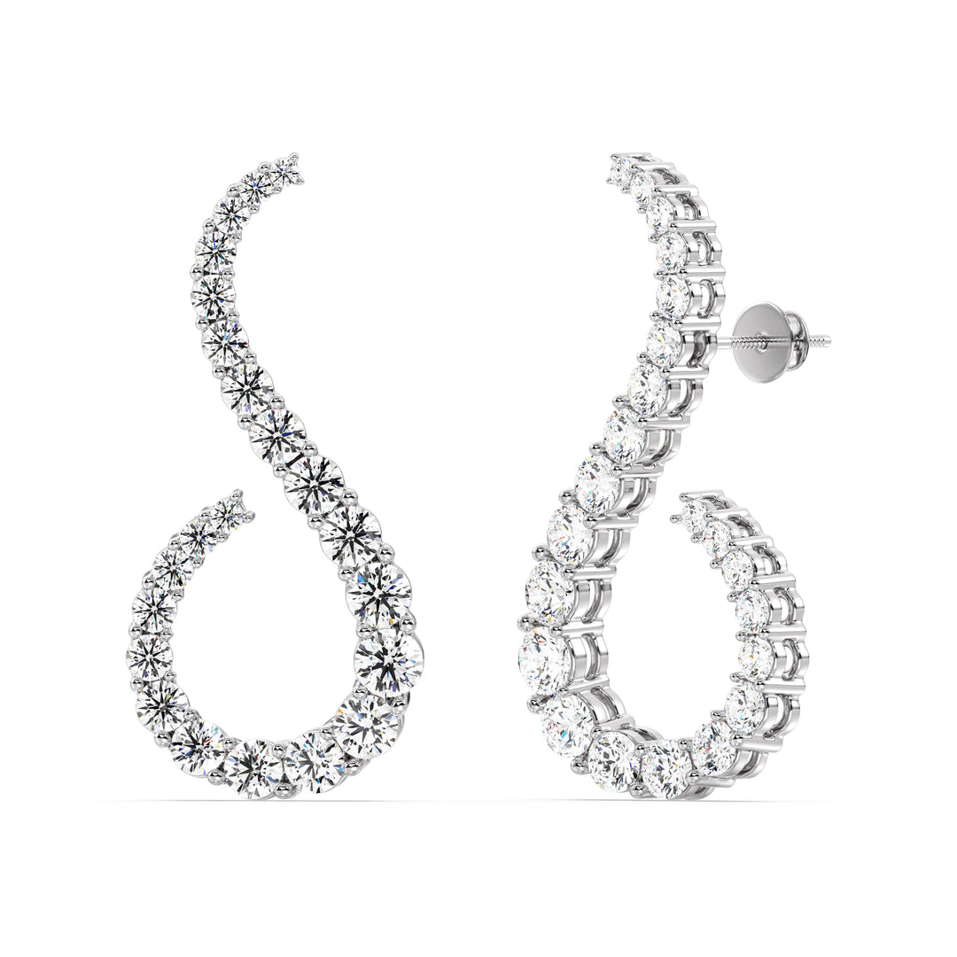 Round Cut Lab Grown Diamond S Curve Stud Earrings in 18K White Gold