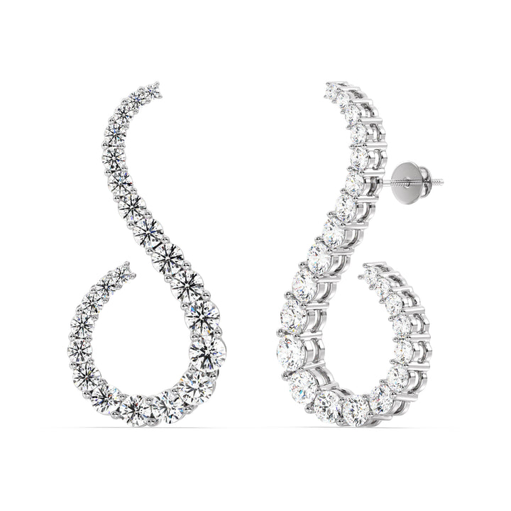 Round Cut Lab Grown Diamond S Curve Stud Earrings in 18K White Gold