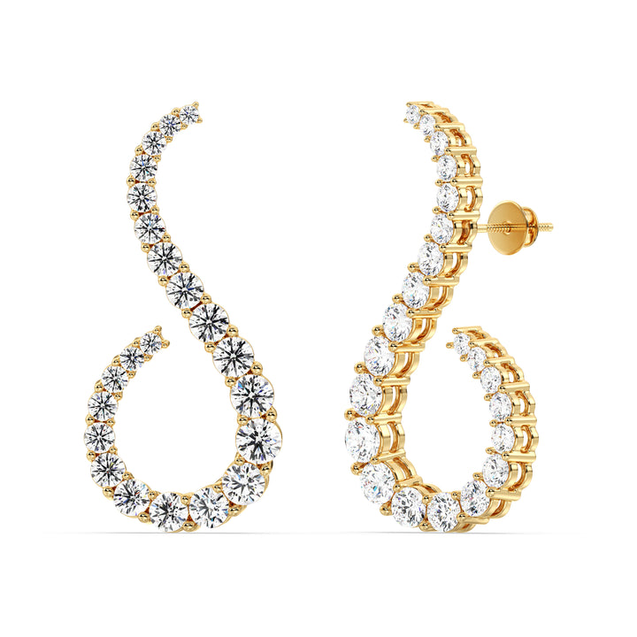Round Cut Lab Grown Diamond S Curve Stud Earrings in 18K Yellow Gold