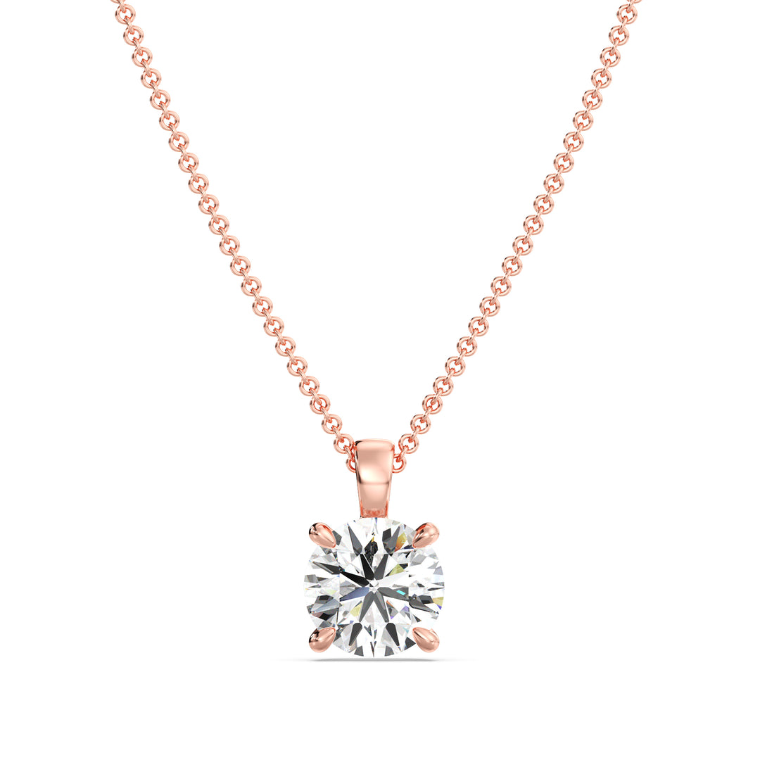 Round Cut Lab Grown Diamond Solitaire Pendant in 18K Rose Gold