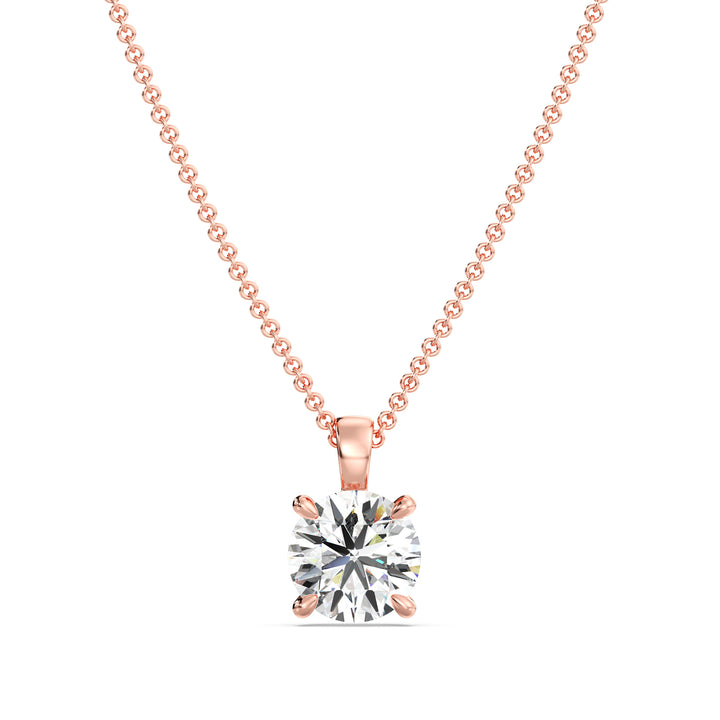 Round Cut Lab Grown Diamond Solitaire Pendant in 18K Rose Gold