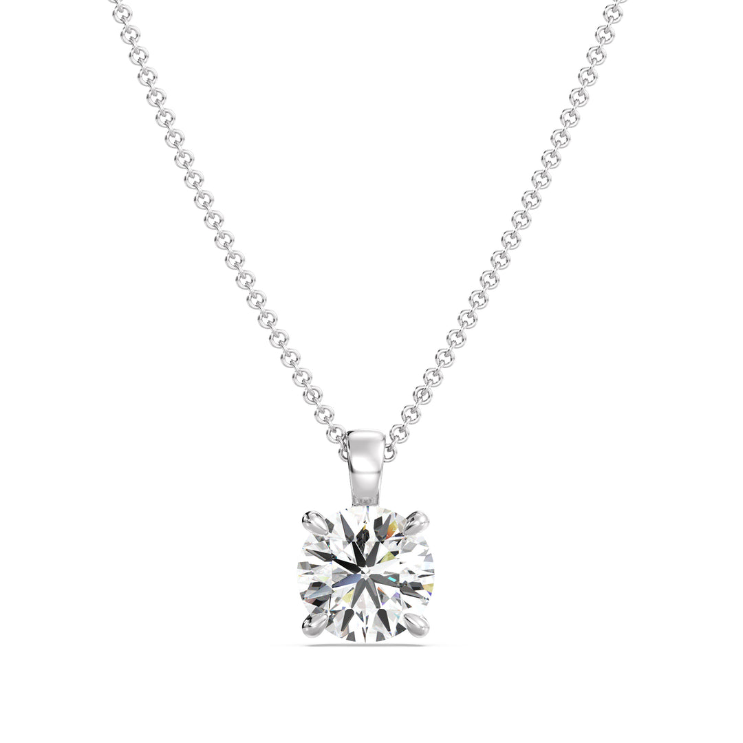 Round Cut Lab Grown Diamond Solitaire Pendant in 18K White Gold