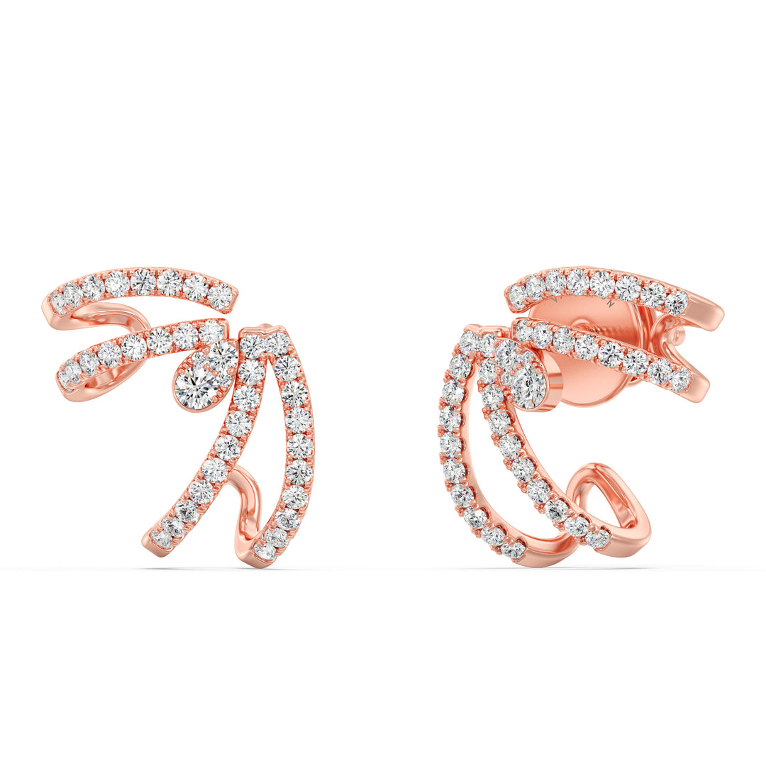 Round Cut Lab Grown Diamond Swirl Hoop Earrings in 18K Rose Gold
