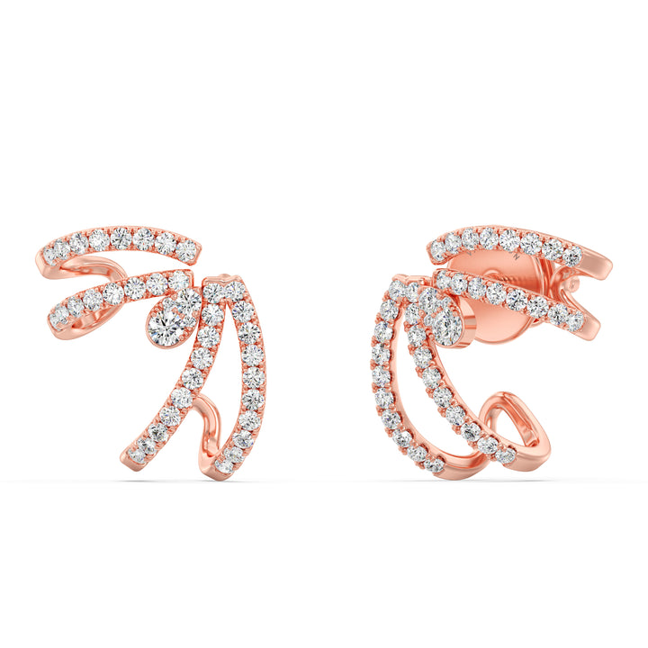 Round Cut Lab Grown Diamond Swirl Hoop Earrings in 18K Rose Gold