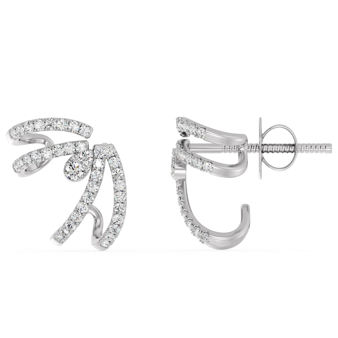 Round Cut Lab Grown Diamond Swirl Hoop Earrings in 18K White Gold