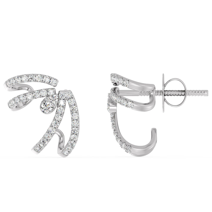 Round Cut Lab Grown Diamond Swirl Hoop Earrings in 18K White Gold