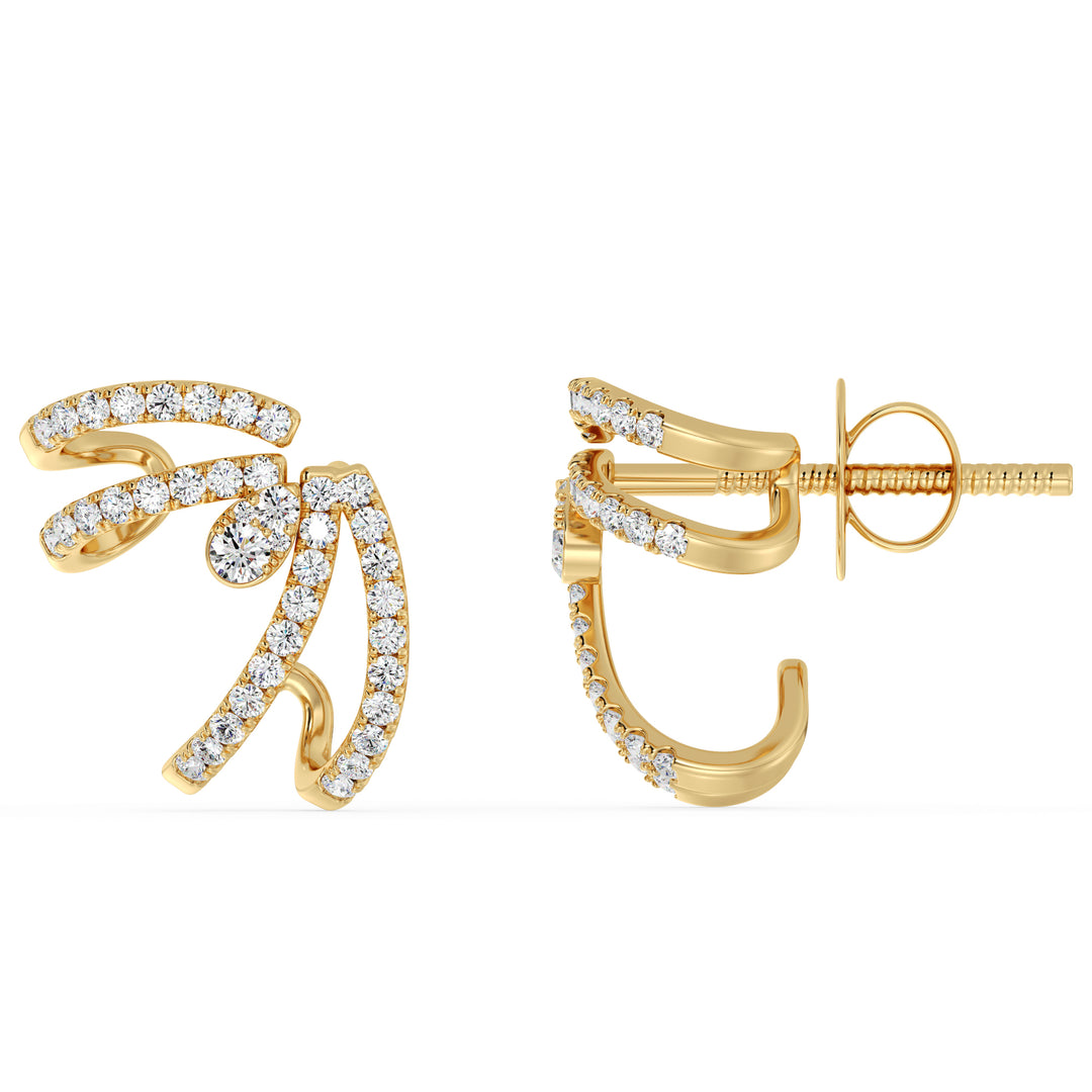 Round Cut Lab Grown Diamond Swirl Hoop Earrings in 18K Yellow Gold
