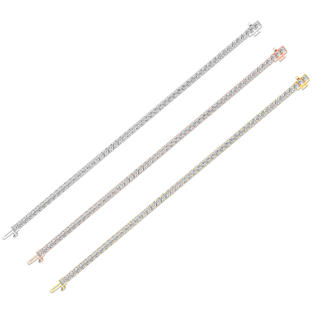 Round Cut Lab Grown Diamond Tennis Bracelet in Yellow Gold White Gold and Rose Gold