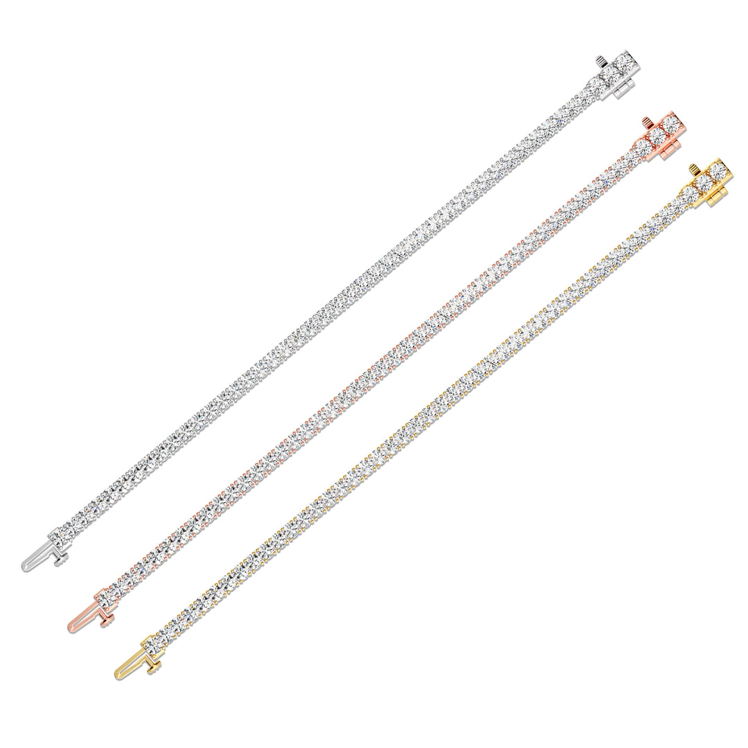 Round Cut Lab Grown Diamond Tennis Bracelet in Yellow Gold White Gold and Rose Gold