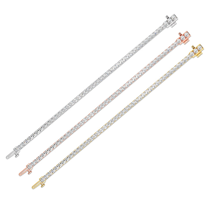 Round Cut Lab Grown Diamond Tennis Bracelet in Yellow Gold White Gold and Rose Gold