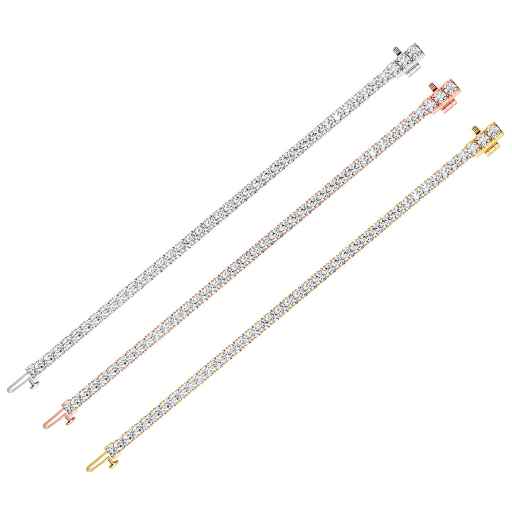 Round Cut Lab Grown Diamond Tennis Bracelet in Yellow Gold White Gold and Rose Gold