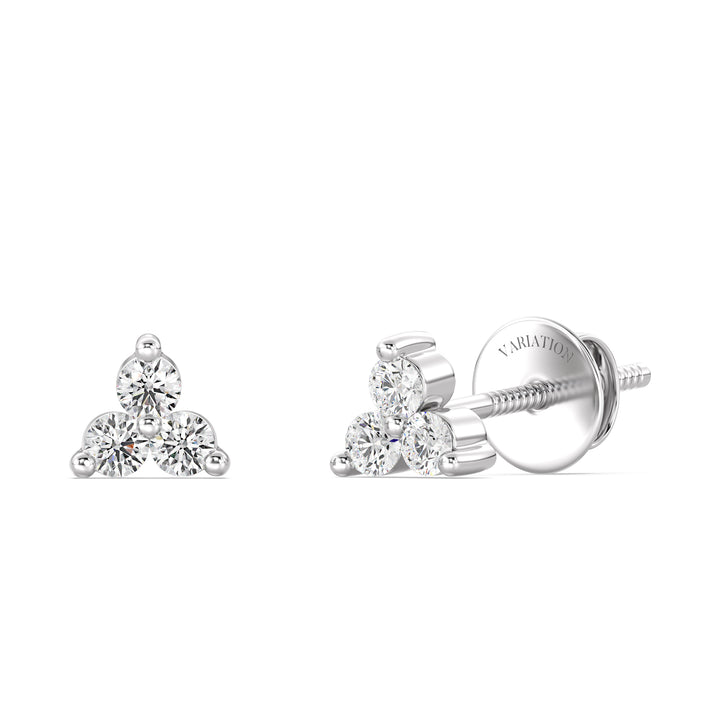 Round Cut Lab Grown Diamond Trinity Cluster Stud Earrings in 18K White Gold