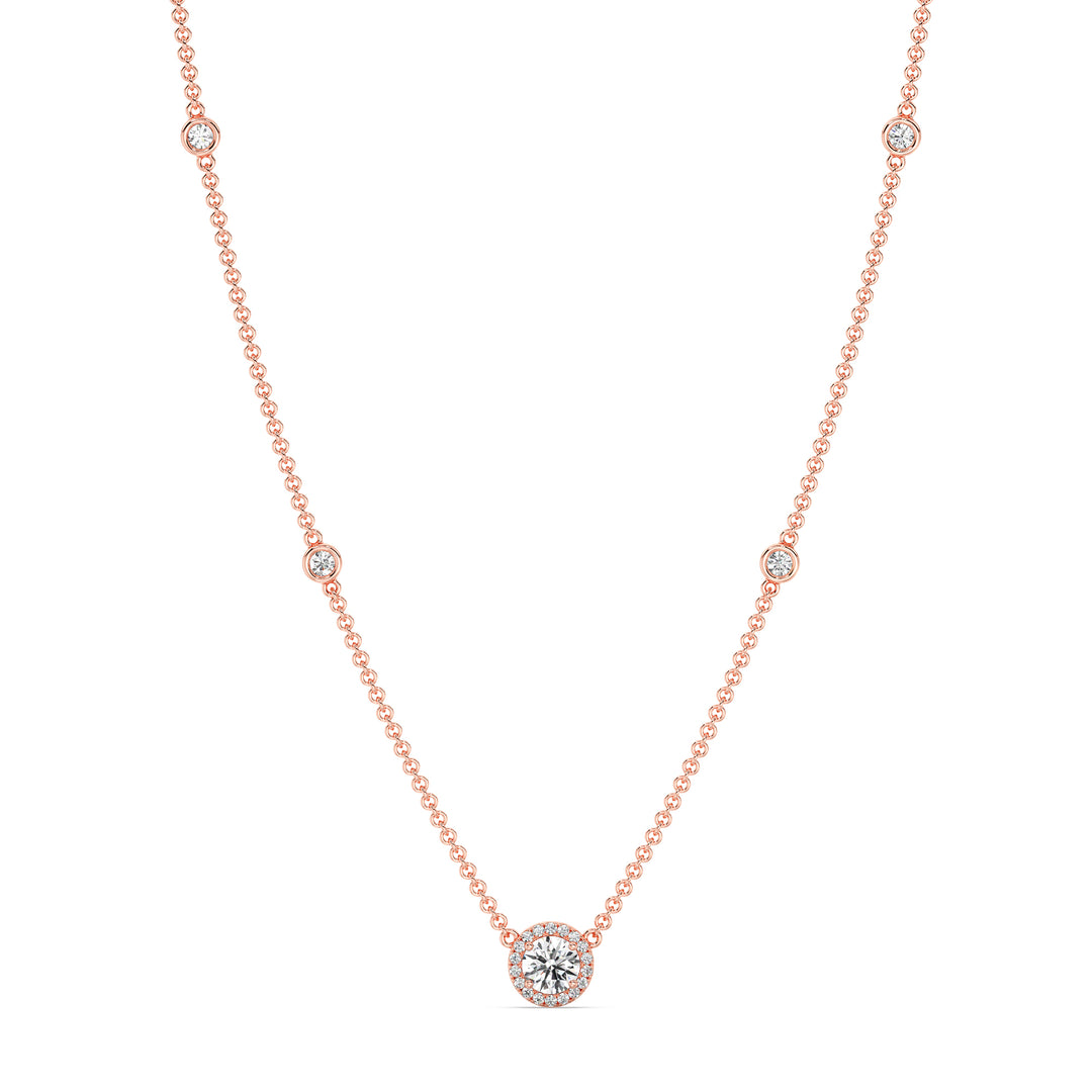 Round Diamond Accent Bezel Station Necklace in 18K Rose Gold
