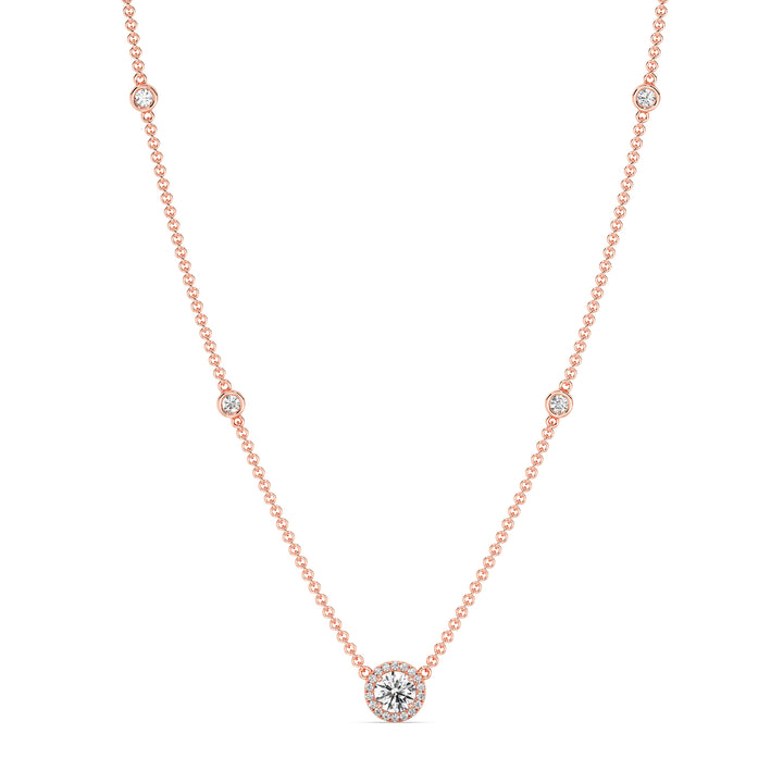 Round Diamond Accent Bezel Station Necklace in 18K Rose Gold