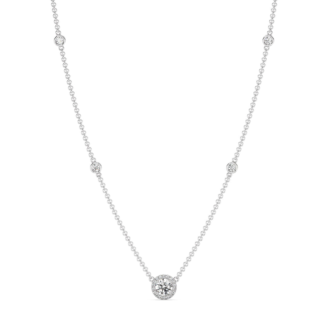 Round Diamond Accent Bezel Station Necklace in 18K White Gold
