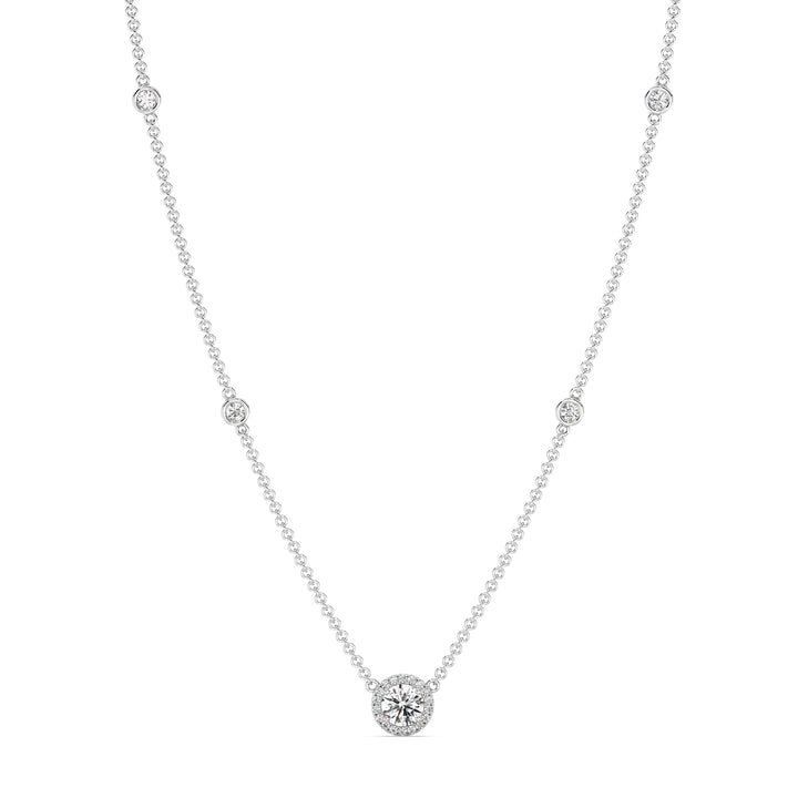 Round Diamond Accent Bezel Station Necklace in 18K White Gold