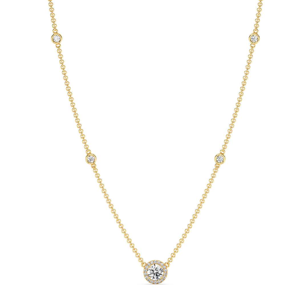 Round Diamond Accent Bezel Station Necklace in 18K Yellow Gold