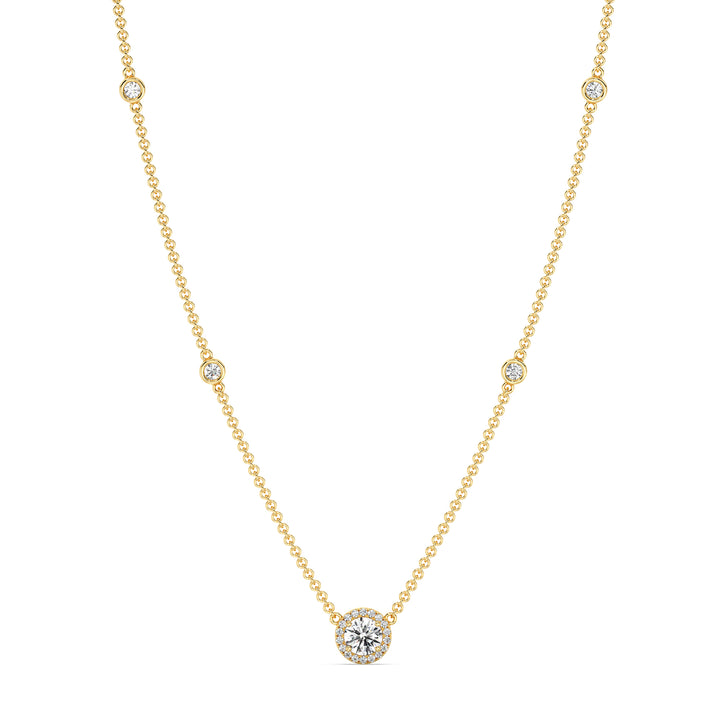 Round Diamond Accent Bezel Station Necklace in 18K Yellow Gold
