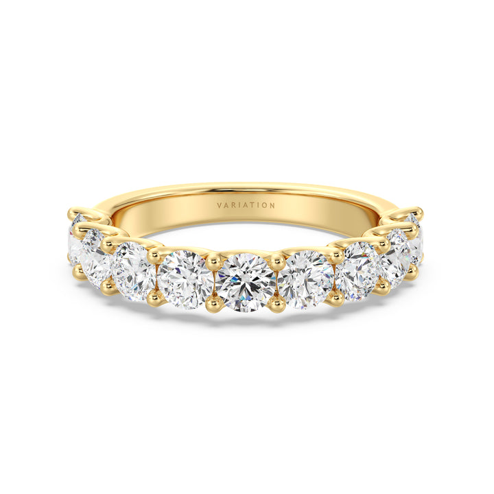 Round Diamond Half Eternity Band with Shared Prong Setting in Yellow Gold