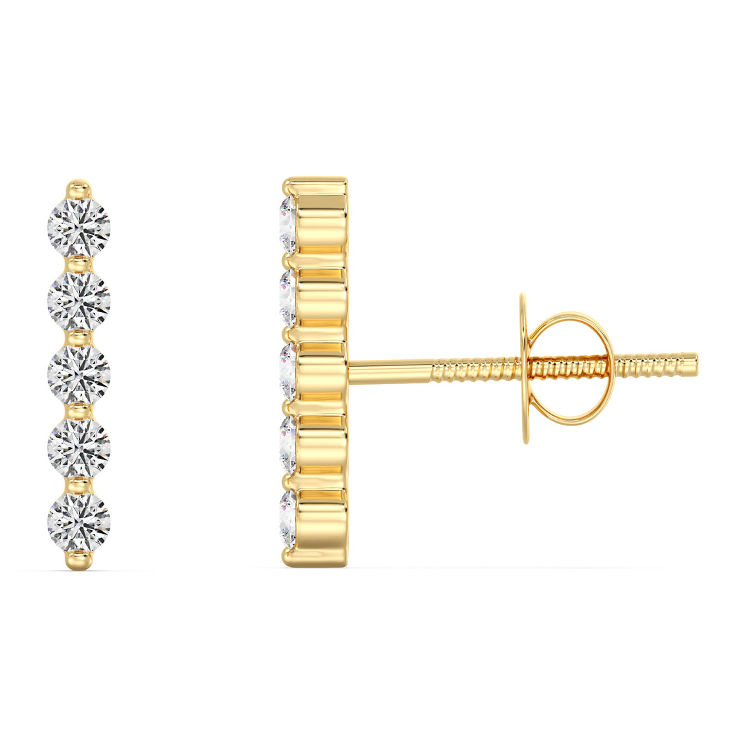 Round Diamond Long Bar Stud Earrings in 18K Yellow Gold