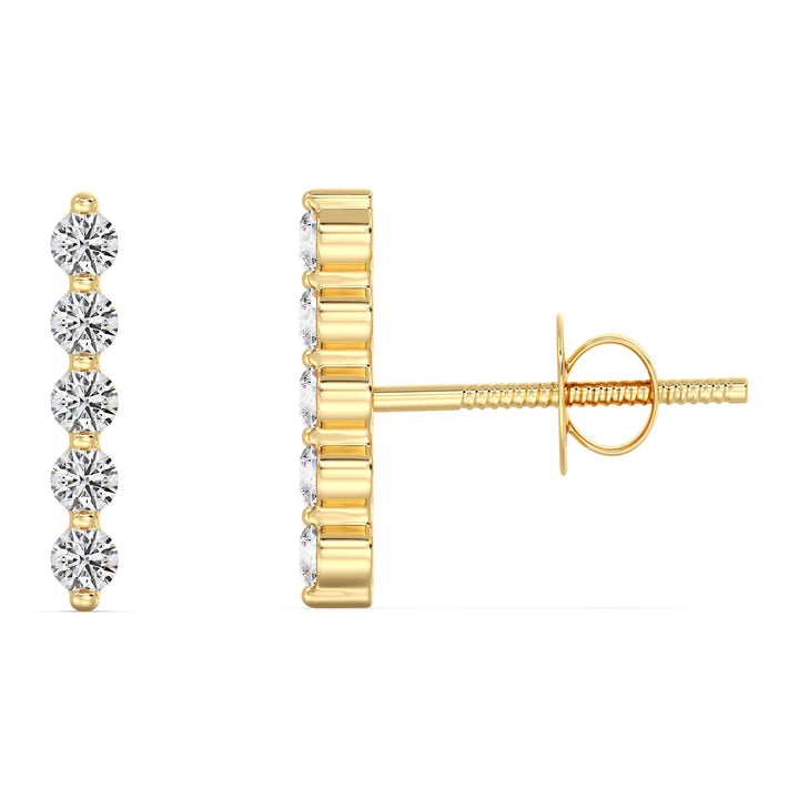 Round Diamond Long Bar Stud Earrings in 18K Yellow Gold