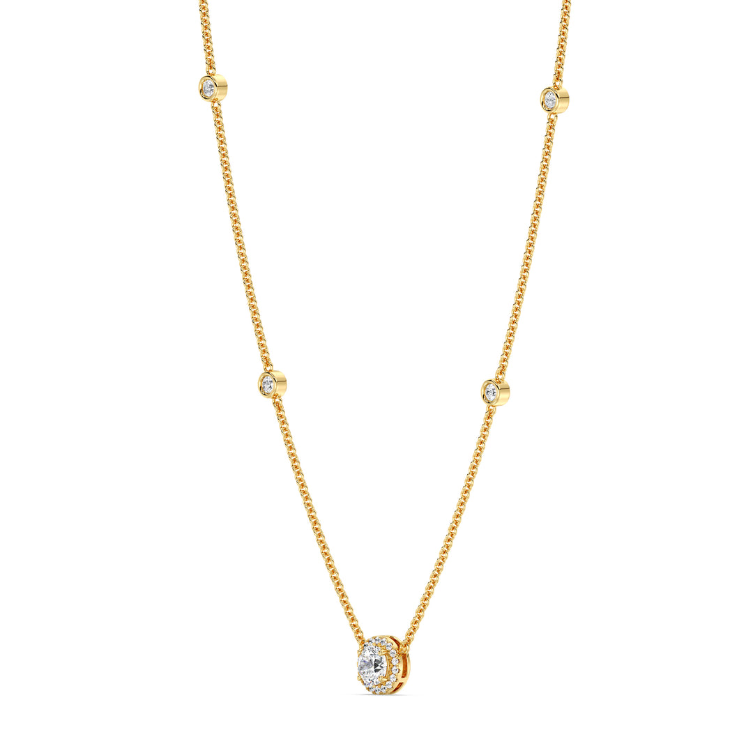 Round Diamond Necklace with Accent Diamonds in 18K Yellow Gold
