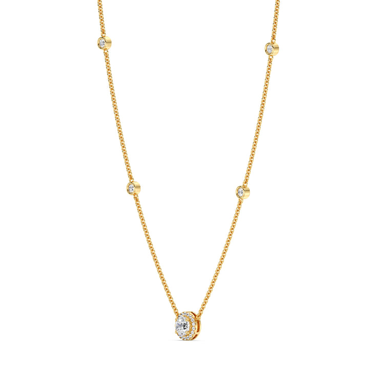 Round Diamond Necklace with Accent Diamonds in 18K Yellow Gold