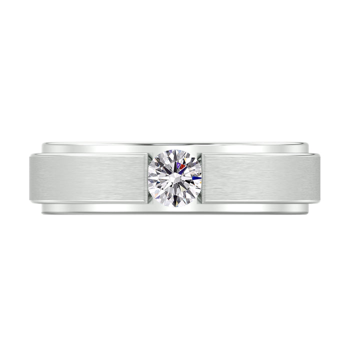 Round Diamond Platinum Signet Ring with Stepped Band Design