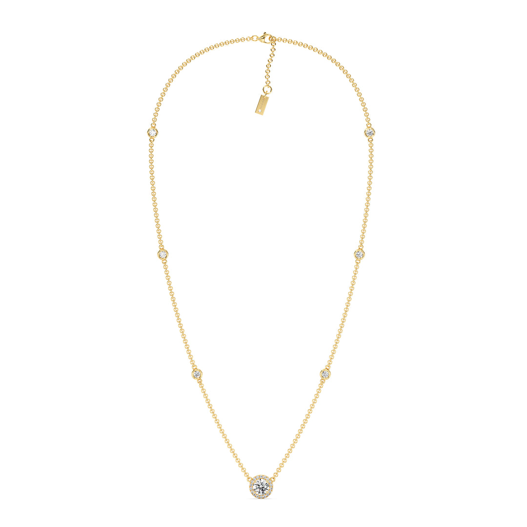 1 Carat Round Lab Grown Diamond Bezel Station Necklace in 18K Yellow Gold