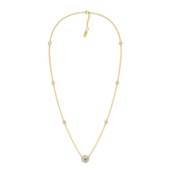 1 Carat Round Lab Grown Diamond Bezel Station Necklace in 18K Yellow Gold