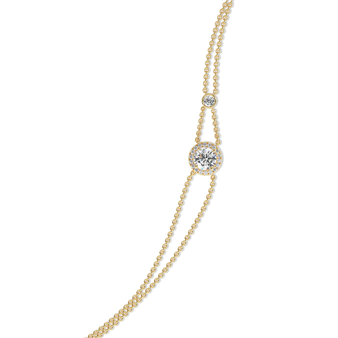 1 Carat Round Lab Grown Diamond Halo Bracelet in 18K Yellow Gold