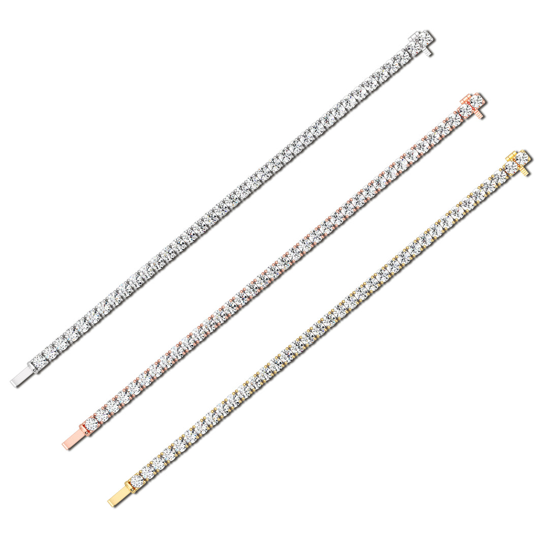Round Lab Grown Diamond Tennis Bracelet in Yellow Gold White Gold and Rose Gold