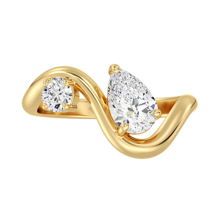 Round and Pear Lab Grown Diamond Ring with 18K BIS Hallmarked Gold
