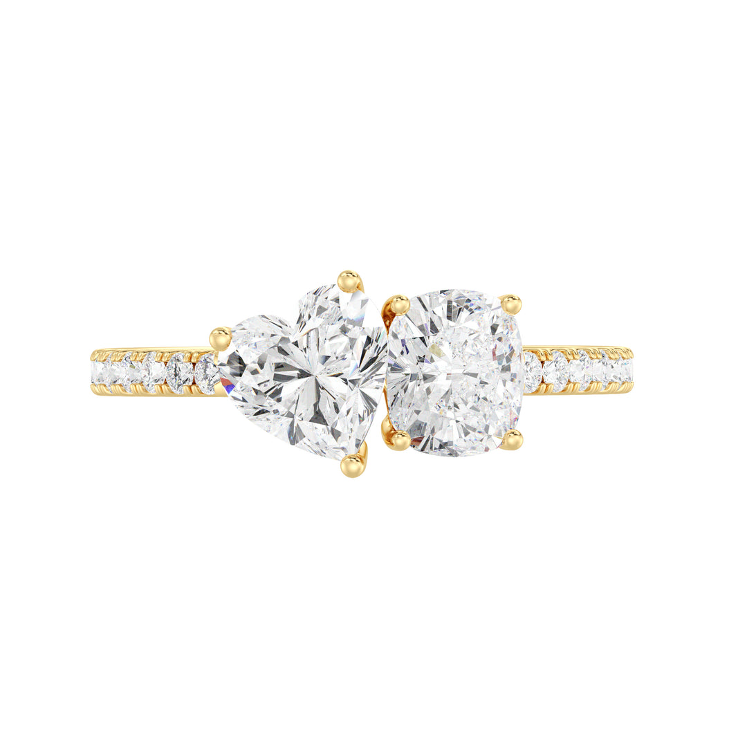 SGL Certified Heart and Cushion Diamond Ring in 18K Yellow Gold