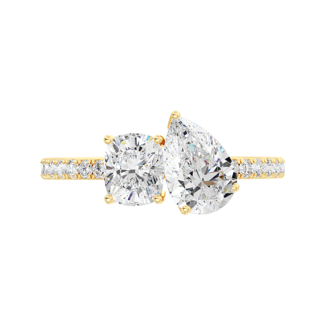 SGL Certified Pear and Cushion Diamond Ring in 18K Yellow Gold