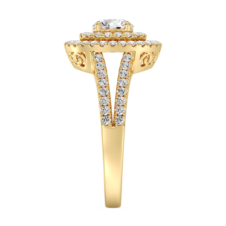 SGL Certified Round Diamond Double Halo Engagement Ring in 18K Yellow Gold