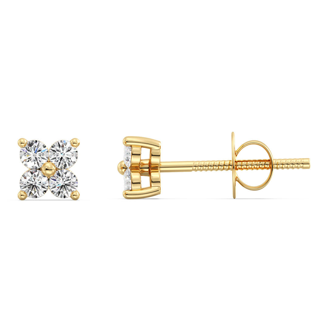SGL Certified Round Lab Grown Diamond Four Stone Cluster Stud Earrings in 18K Yellow Gold