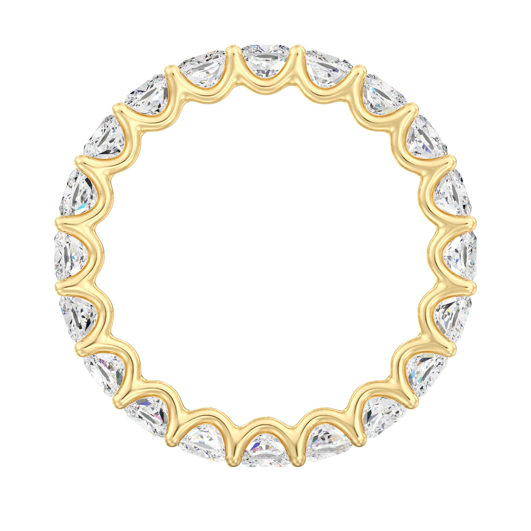 Shared Prong Cushion Diamond Eternity Band with Scalloped Profile in Yellow Gold