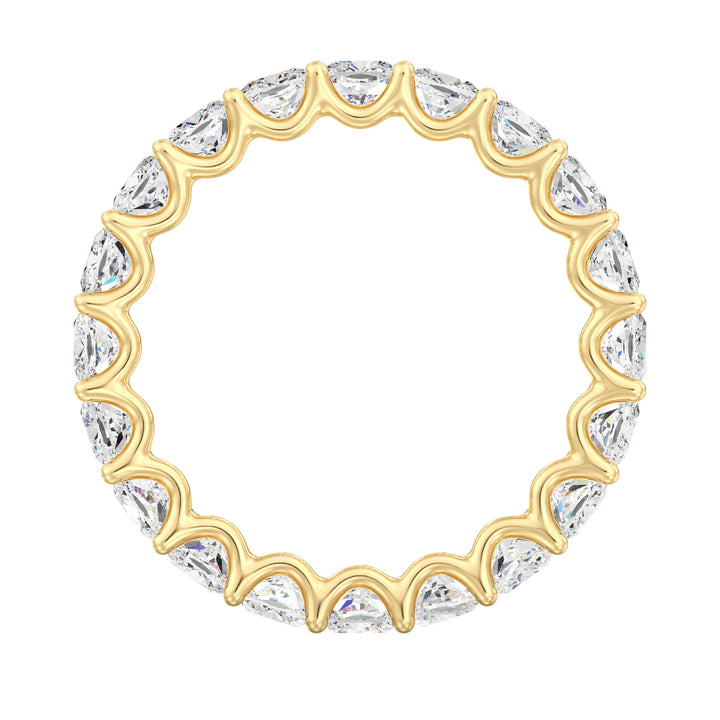 Shared Prong Cushion Diamond Eternity Band with Scalloped Profile in Yellow Gold