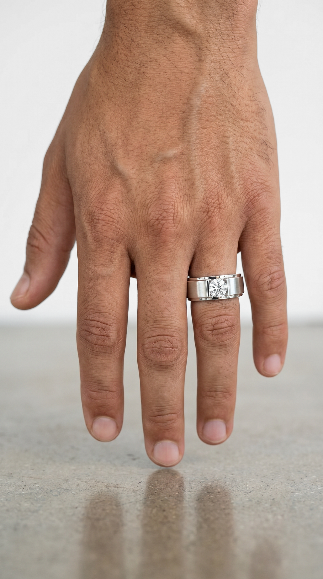 Tapered Platinum Signet Ring Featuring a 0.47 Ct Round Brilliant Diamond