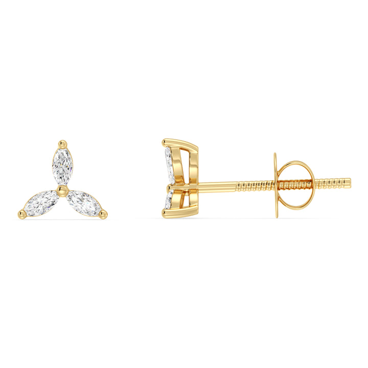 Three Stone Marquise Diamond Stud Earrings in 18K Yellow Gold