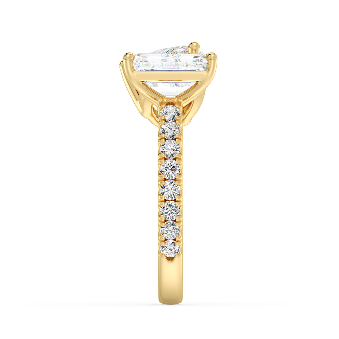 IGI Certified Pear and Emerald Diamond Ring with Accent Diamonds in Yellow Gold