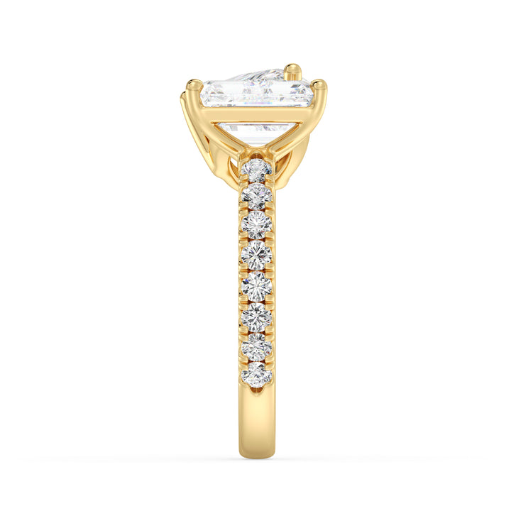 IGI Certified Pear and Emerald Diamond Ring with Accent Diamonds in Yellow Gold