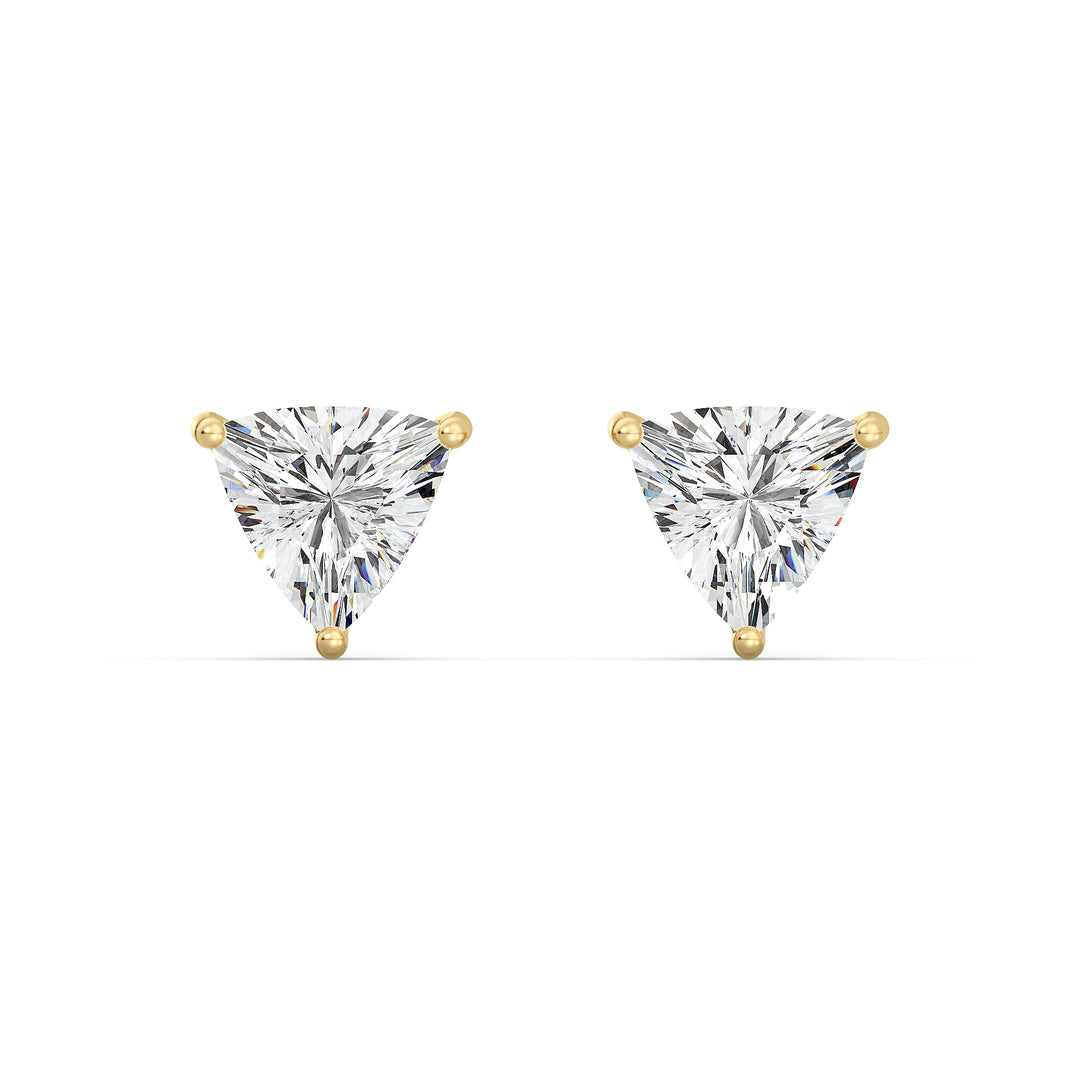 Trillion Cut Lab Grown Diamond Solitaire Stud Earrings in 18K Yellow Gold